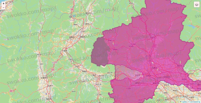 群馬県のイオンネットスーパーのエリア地図