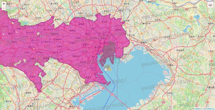 東京都のイオンネットスーパーのエリア地図