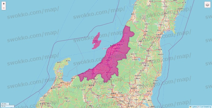 新潟県のイオンネットスーパーのエリア地図