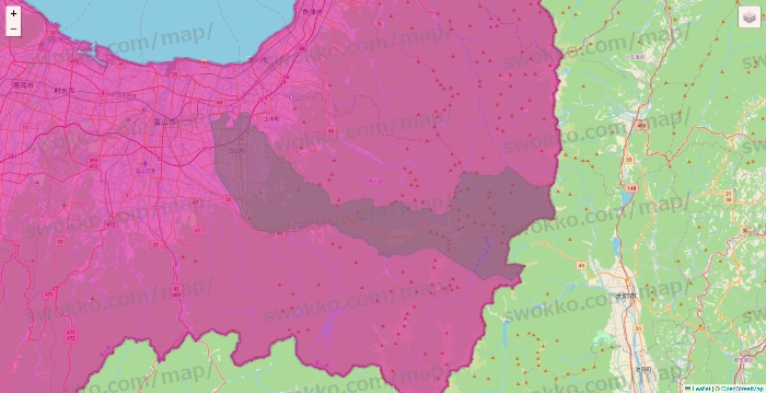 富山県のイオンネットスーパーのエリア地図