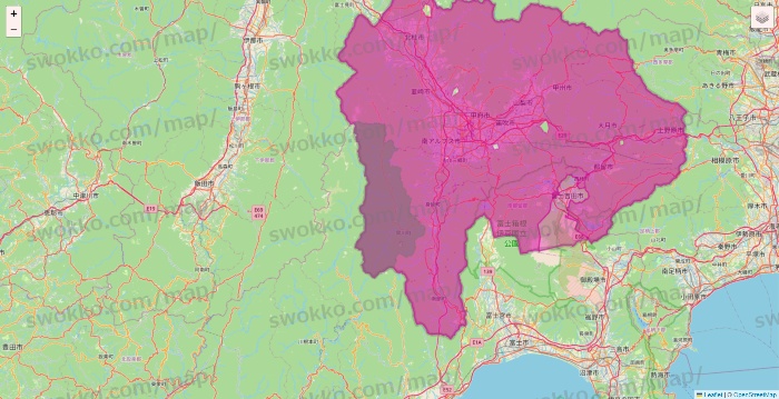 山梨県のイオンネットスーパーのエリア地図