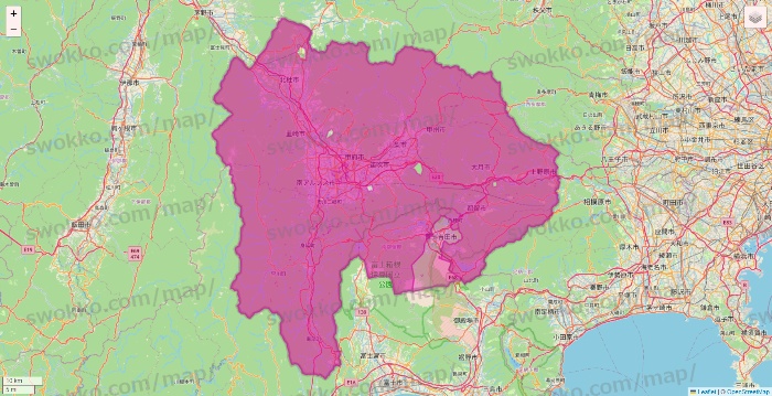 山梨県のイオンネットスーパーのエリア地図
