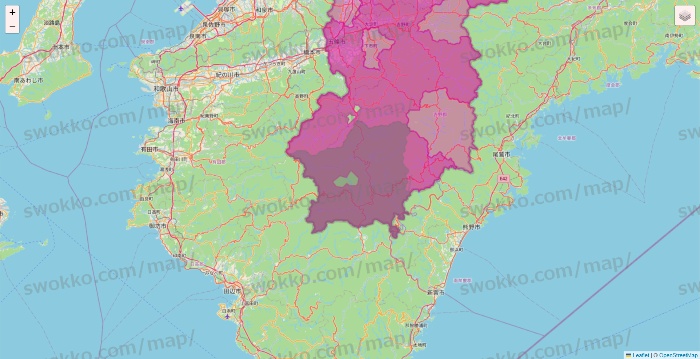 奈良県のイオンネットスーパーのエリア地図