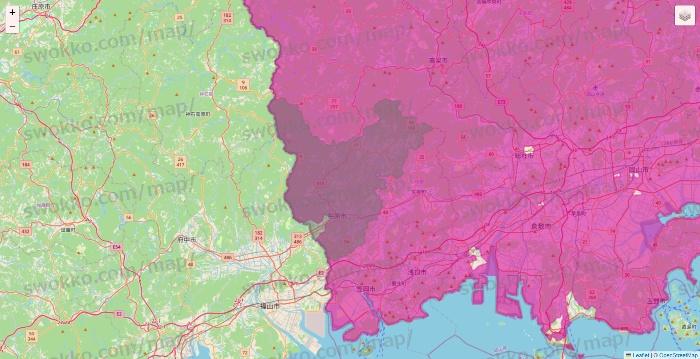 岡山県のイオンネットスーパーのエリア地図