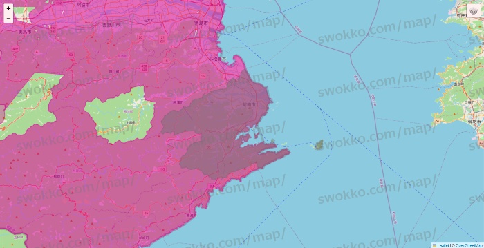 徳島県のイオンネットスーパーのエリア地図