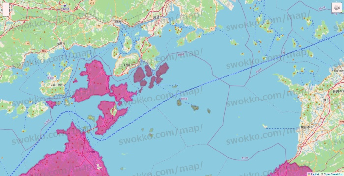 愛媛県のイオンネットスーパーのエリア地図