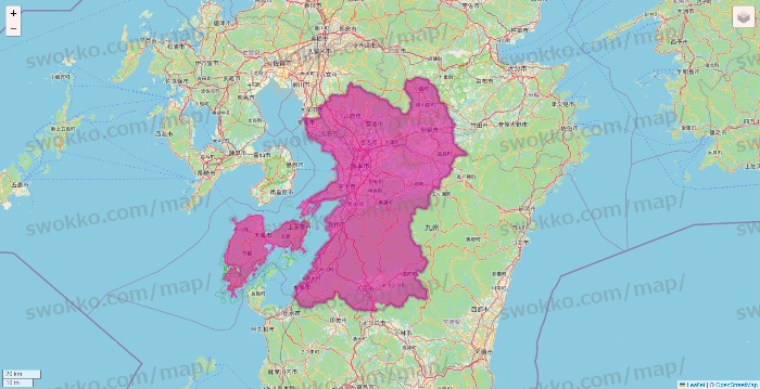 熊本県のイオンネットスーパーのエリア地図