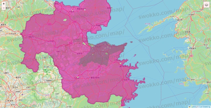 大分県のイオンネットスーパーのエリア地図