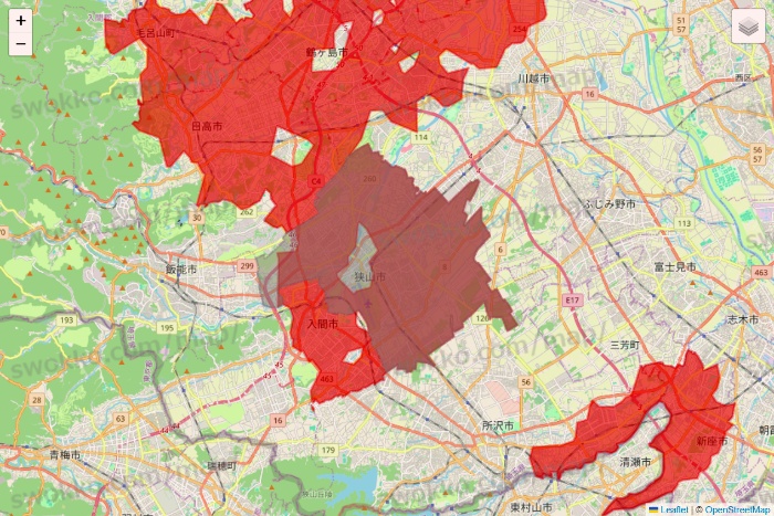 埼玉県のBeisia（ベイシア）ネットスーパーのエリア地図