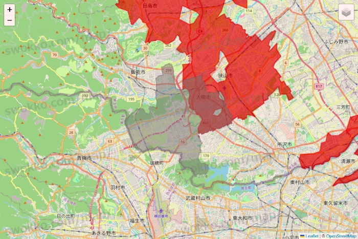 埼玉県のBeisia（ベイシア）ネットスーパーのエリア地図