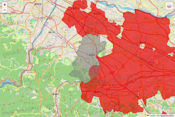埼玉県のBeisia（ベイシア）ネットスーパーのエリア地図