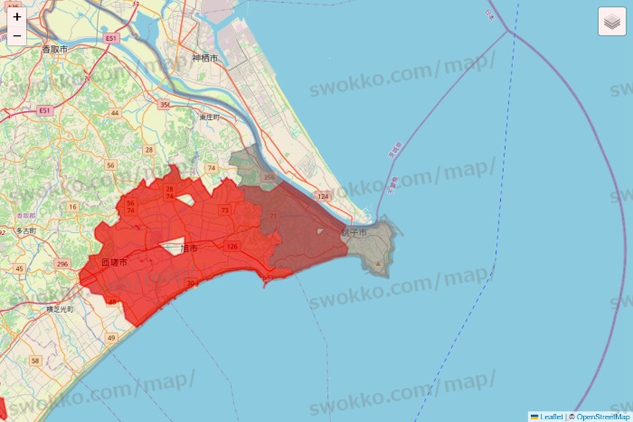 千葉県のBeisia（ベイシア）ネットスーパーのエリア地図