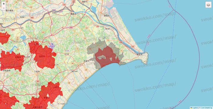 千葉県のBeisia（ベイシア）ネットスーパーのエリア地図