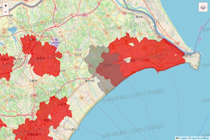 千葉県のBeisia（ベイシア）ネットスーパーのエリア地図