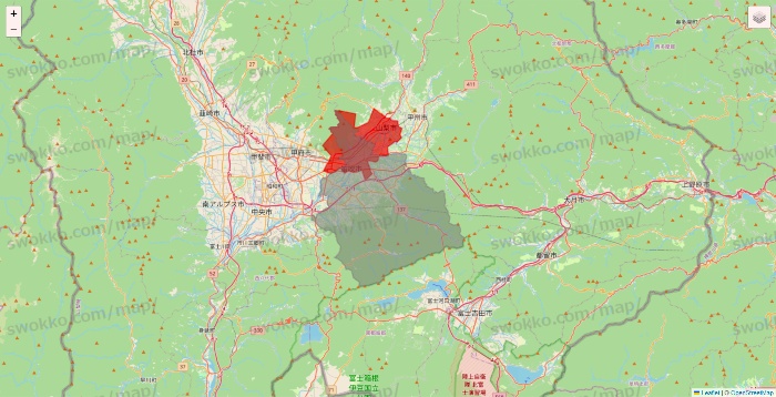 山梨県のBeisia（ベイシア）ネットスーパーのエリア地図