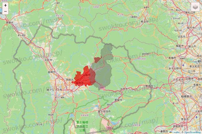 山梨県のBeisia（ベイシア）ネットスーパーのエリア地図