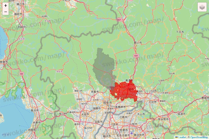岐阜県のBeisia（ベイシア）ネットスーパーのエリア地図