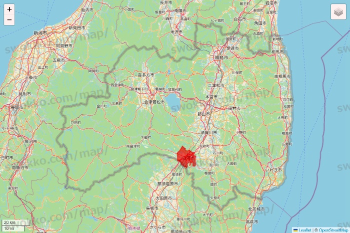 福島県のBeisia（ベイシア）ネットスーパーのエリア地図