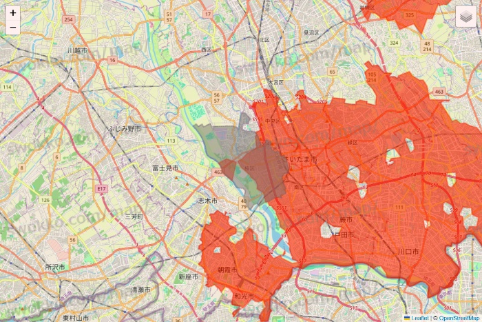 埼玉県のコモディイイダネットスーパーのエリア地図