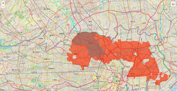 東京都のコモディイイダネットスーパーのエリア地図