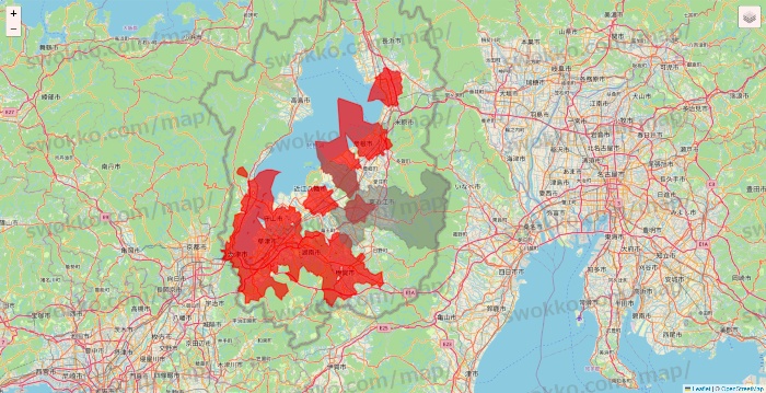 滋賀県の出前館のエリア地図