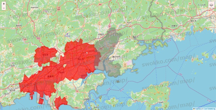 岡山県の出前館のエリア地図