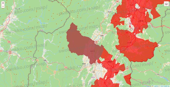 山形県の出前館のエリア地図