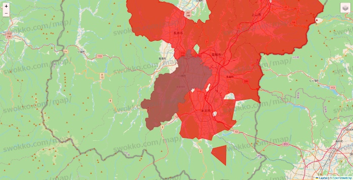 山形県の出前館のエリア地図