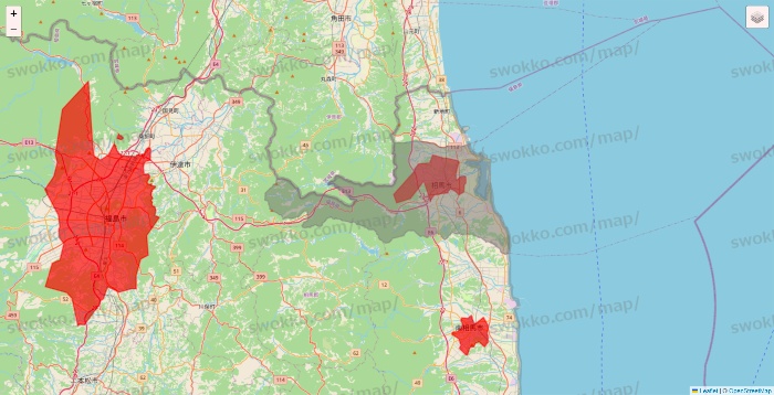福島県の出前館のエリア地図