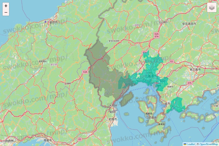 広島県のフジネットスーパー「おまかせくん」のエリア地図