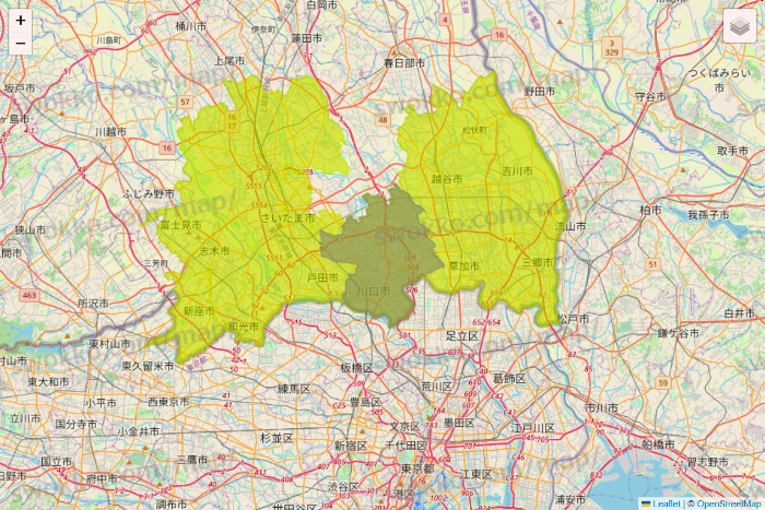 埼玉県のGreen Beans（グリーンビーンズ）のエリア地図