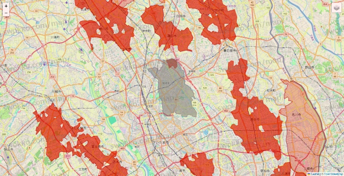 埼玉県のKASUMI（カスミ）・BLANDE（ブランデ）のネットスーパーのエリア地図