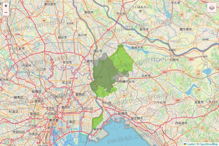 千葉県のライフネットスーパーのエリア地図