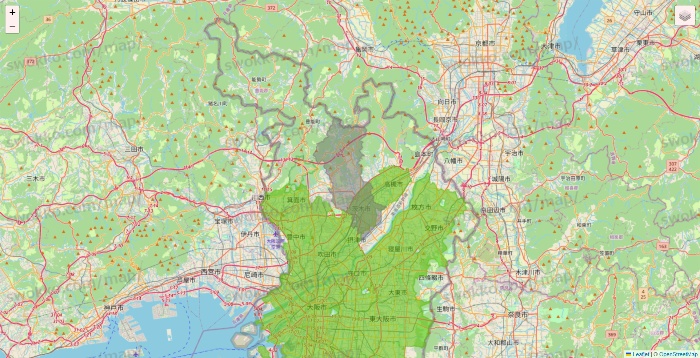 大阪府のライフネットスーパーのエリア地図