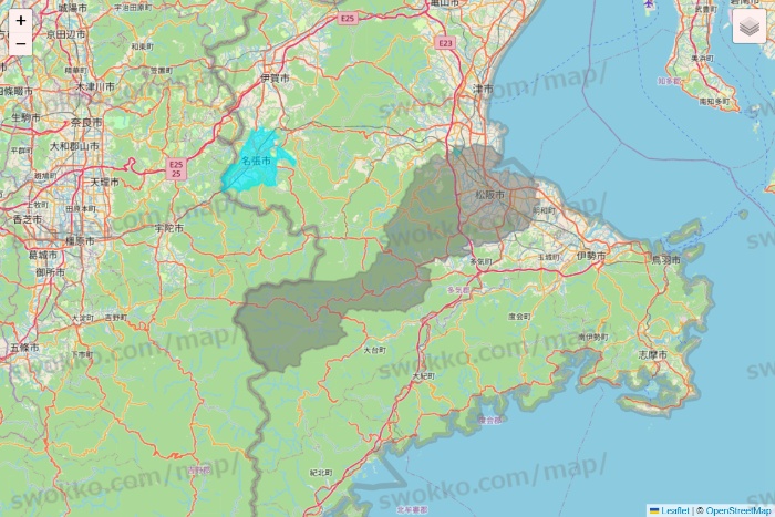 三重県の万代ネット宅配サービスのエリア地図