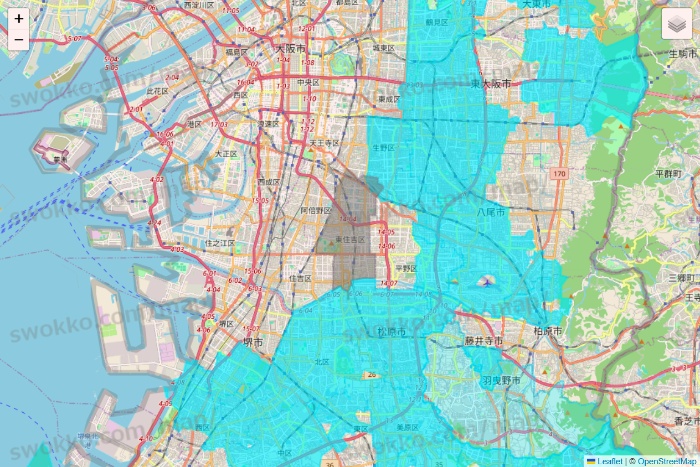 大阪府の万代ネット宅配サービスのエリア地図