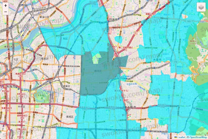大阪府の万代ネット宅配サービスのエリア地図