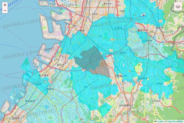 大阪府の万代ネット宅配サービスのエリア地図