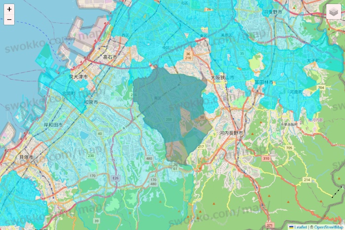 大阪府の万代ネット宅配サービスのエリア地図