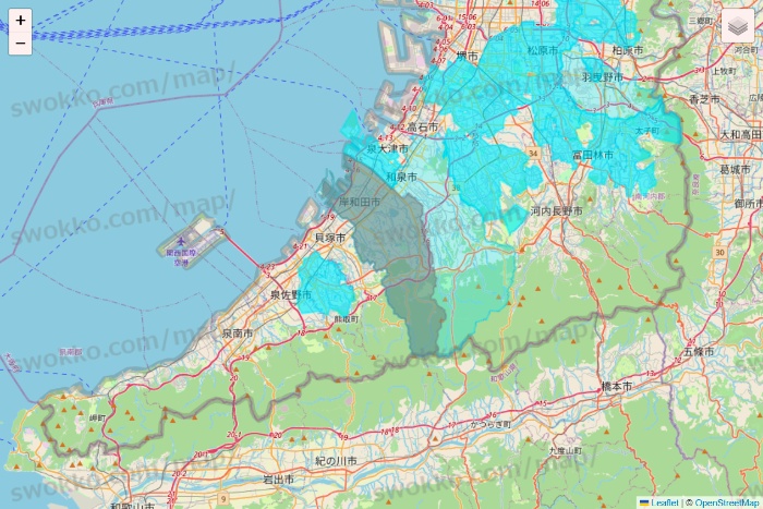 大阪府の万代ネット宅配サービスのエリア地図
