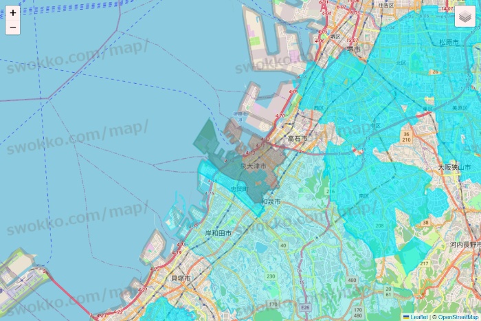 大阪府の万代ネット宅配サービスのエリア地図