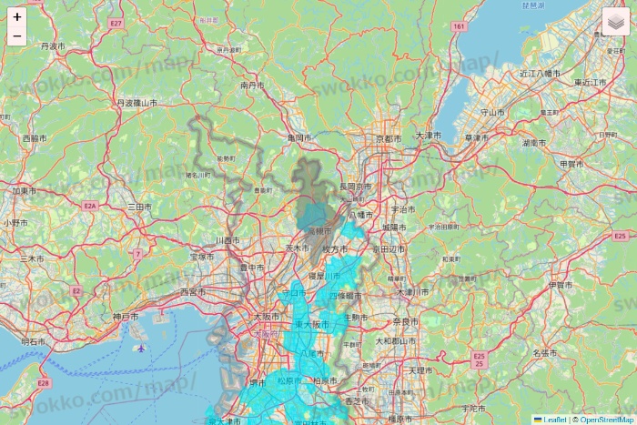 大阪府の万代ネット宅配サービスのエリア地図