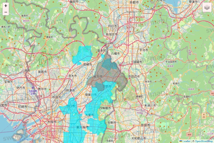 大阪府の万代ネット宅配サービスのエリア地図