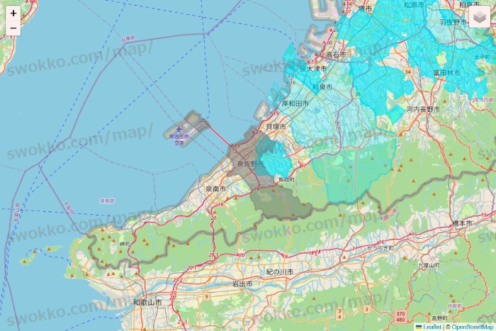 大阪府の万代ネット宅配サービスのエリア地図
