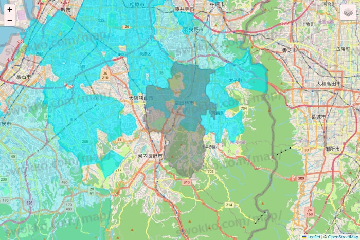 大阪府の万代ネット宅配サービスのエリア地図