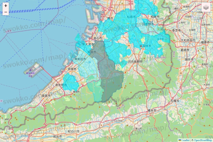 大阪府の万代ネット宅配サービスのエリア地図