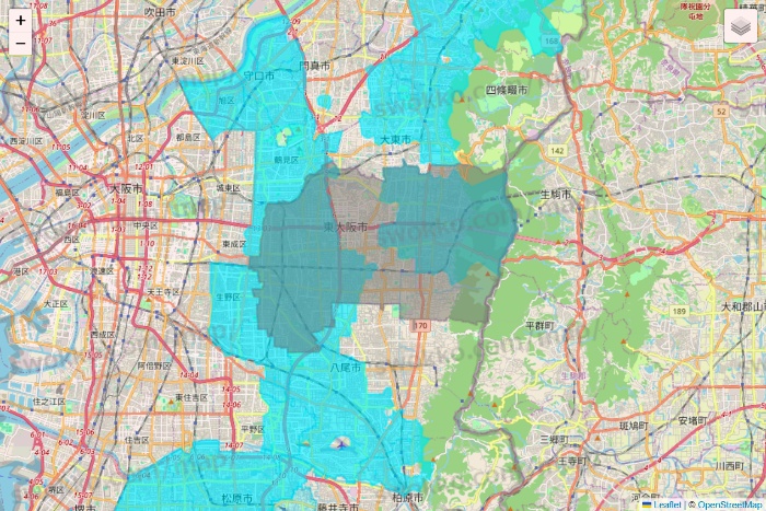 大阪府の万代ネット宅配サービスのエリア地図