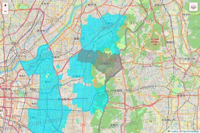 大阪府の万代ネット宅配サービスのエリア地図