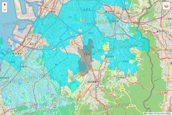 大阪府の万代ネット宅配サービスのエリア地図