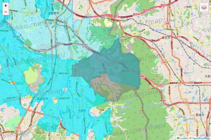 大阪府の万代ネット宅配サービスのエリア地図